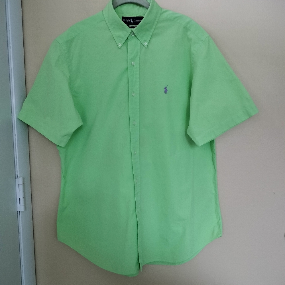 Ralph Lauren Classic Fit Mens Green Purple Pony Button Down Cotton Shirt Preppy